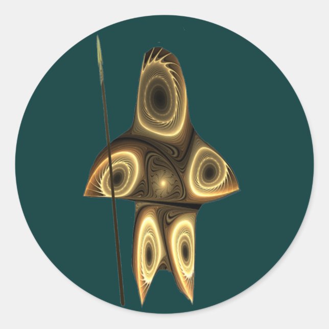 Pegatina Redonda Tuvaaq - Cazador inuit fractal (Anverso)