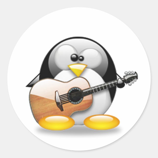 Pegatina Redonda Tux de guitarra acústica (Linux Tux) (Anverso)