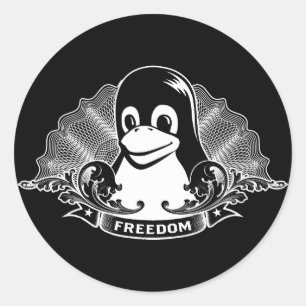 Pegatina Redonda Tux Penguin - (Linux, Open Source, Copyleft, FSF)