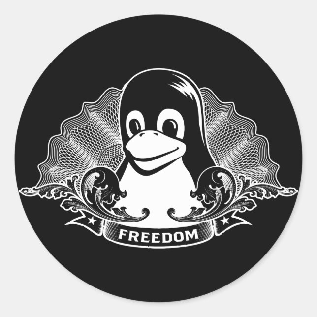 Pegatina Redonda Tux Penguin - (Linux, Open Source, Copyleft, FSF) (Anverso)