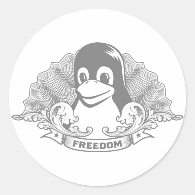 Pegatina Redonda Tux Penguin - (Linux, Open Source, Copyleft, FSF) (Anverso)