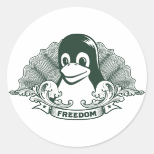 Pegatina Redonda Tux Penguin - (Linux, Open Source, Copyleft, FSF)