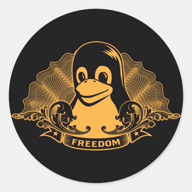 Pegatina Redonda Tux Penguin - (Linux, Open Source, Copyleft, FSF) (Anverso)