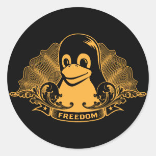Pegatina Redonda Tux Penguin - (Linux, Open Source, Copyleft, FSF)