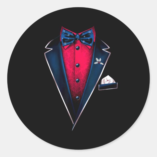 Pegatina Redonda Tuxedo With Bowtie For Christmas And Special Occas (Anverso)