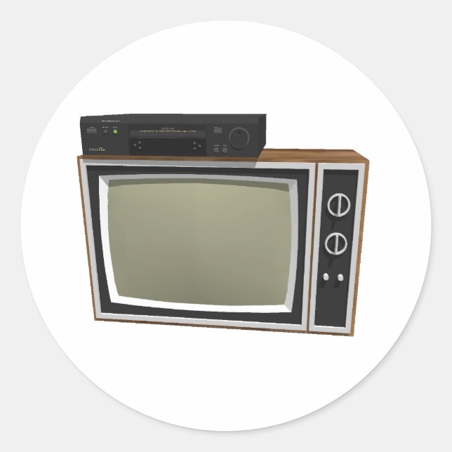 Pegatina Redonda TV estilo 80 y VCR: modelo 3D (Anverso)
