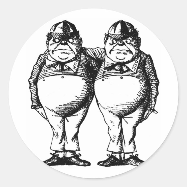 Pegatina Redonda Tweedle Dee y Tweedle Dum (Anverso)
