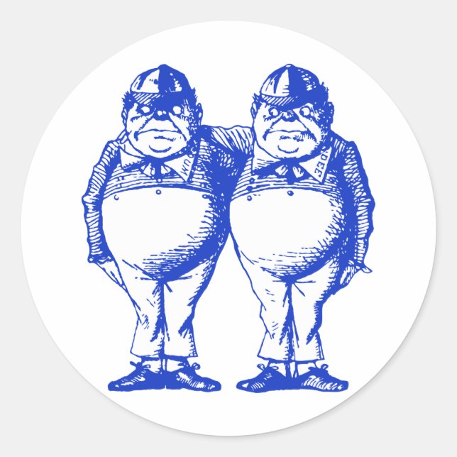 Pegatina Redonda Tweedle Dee y Tweedle Dum con tinta azul (Anverso)
