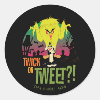 Pegatina Redonda TWEETET™ y SYLVESTER™ "Twick or Tweet"
