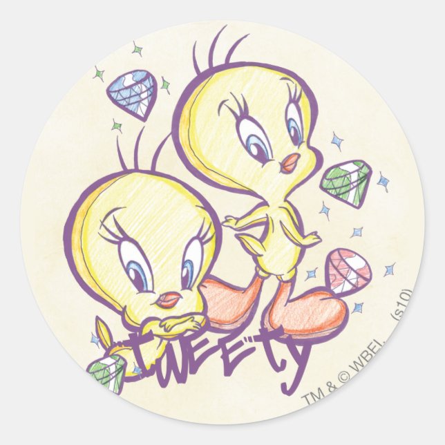 Pegatina Redonda TWEETY™ con gemas (Anverso)