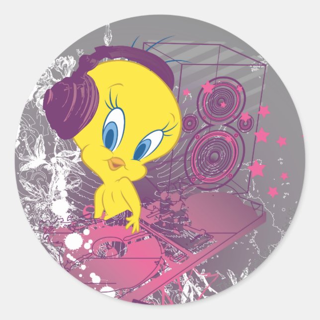 Pegatina Redonda TWEETY™ Djing (Anverso)