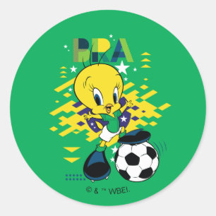 Pegatina Redonda TWEETY™ Equipo Brasil Gráfico de Fútbol