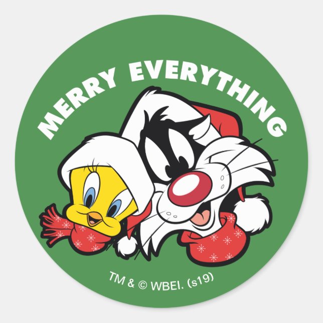 Pegatina Redonda TWEETY™ & SYLVESTER™ "Feliz Todo" (Anverso)