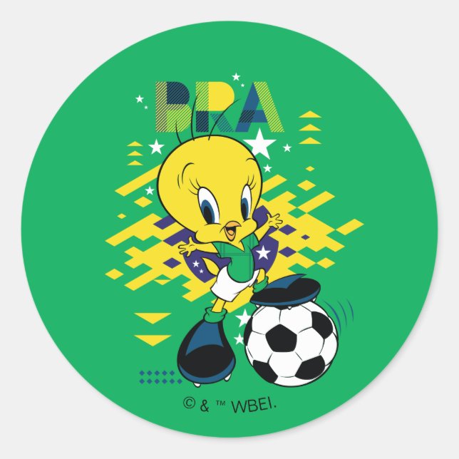 Pegatina Redonda TWEETY™ Team Brazil Soccer Graphic (Anverso)