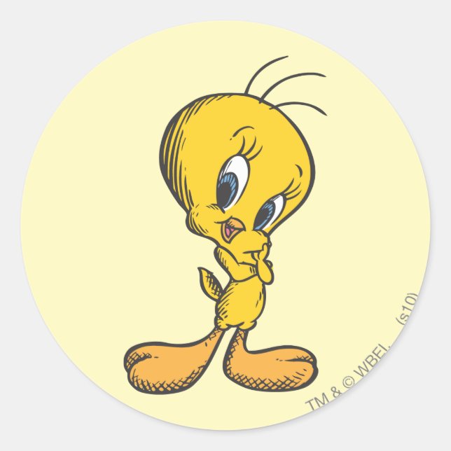 Pegatina Redonda TWEETY™ Tímido (Anverso)