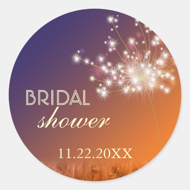 Pegatina Redonda Twilight Garden Dandelion Bridal Shower (Anverso)