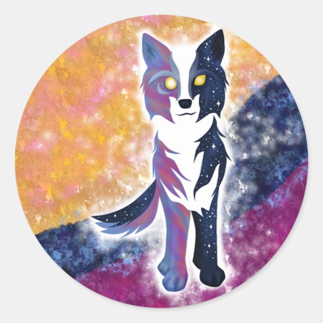 Pegatina Redonda Twilight Sky Wolf (Anverso)