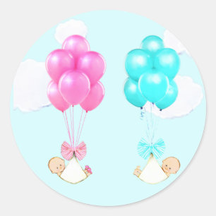 Pegatina Redonda Twin Boy Chica Baby Shower