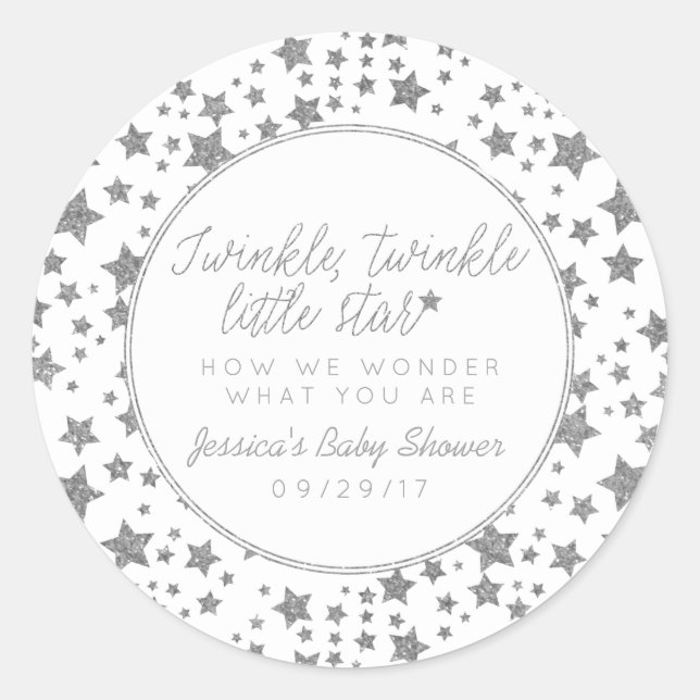 Pegatina Redonda Twink, Twinkle Little Star Baby Shower Favor (Anverso)