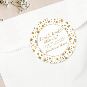 Pegatina Redonda Twink, Twinkle Little Star Baby Shower Favor