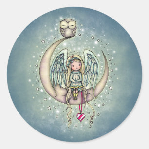 Pegatina Redonda Twinkle Little Angel and Owl Illustrated Art
