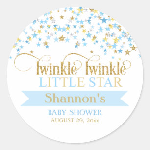 Pegatina Redonda Twinkle Little Star Baby Shower Blue & Gold