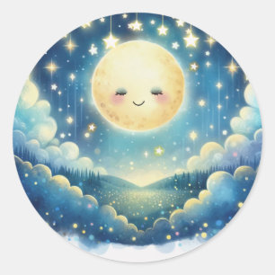 Pegatina Redonda Twinkle Little Star Baño de Bebé con Acuarela