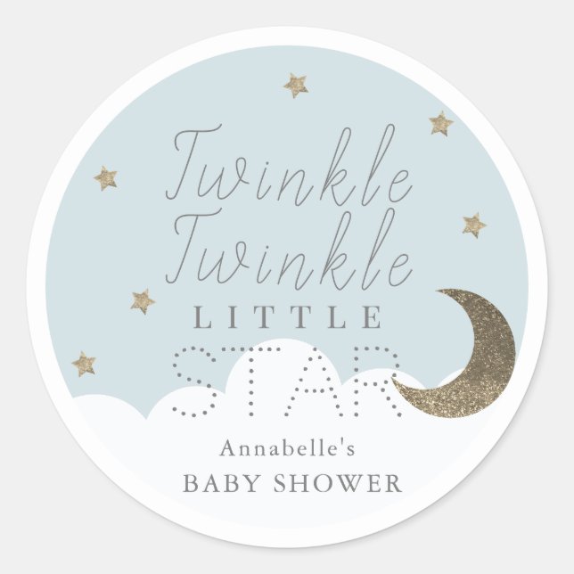 Pegatina Redonda Twinkle Little Star Blue Baby Shower (Anverso)