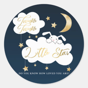 Pegatina Redonda Twinkle Little Star Blue Bunny Baby Shower Favor