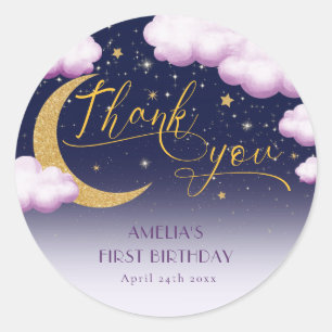 Pegatina Redonda Twinkle Little Star Chica First Birday Gracias
