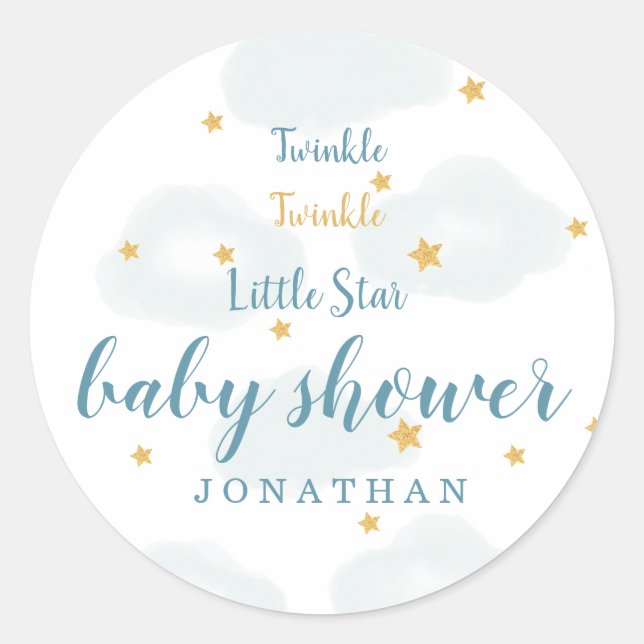Pegatina Redonda Twinkle Little Star & Cloud Baby Shower (Anverso)