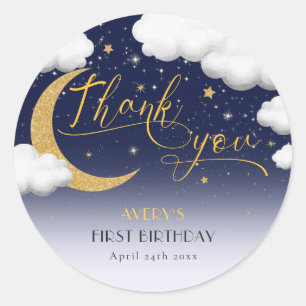 Pegatina Redonda Twinkle Little Star First Birday Gracias