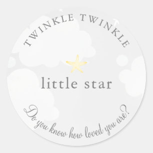 Pegatina Redonda Twinkle Little Star Gray Baby Shower