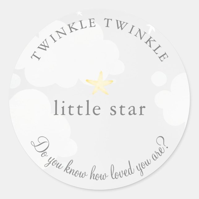 Pegatina Redonda Twinkle Little Star Gray Baby Shower (Anverso)