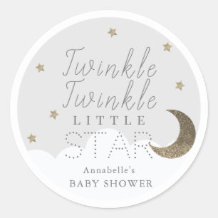 Pegatina Redonda Twinkle Little Star Gray Baby Shower