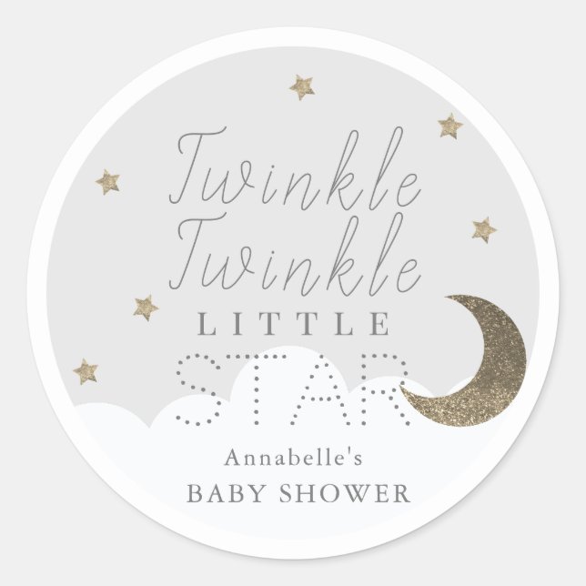 Pegatina Redonda Twinkle Little Star Gray Baby Shower (Anverso)
