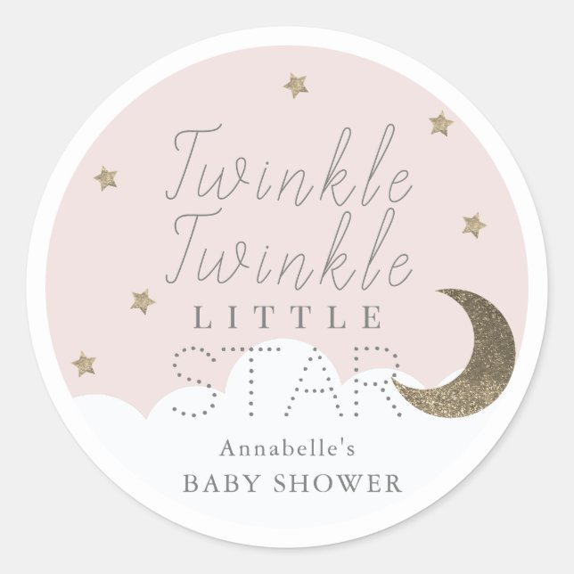 Pegatina Redonda Twinkle Little Star Pink Baby Shower (Anverso)