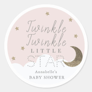 Pegatina Redonda Twinkle Little Star Pink Baby Shower