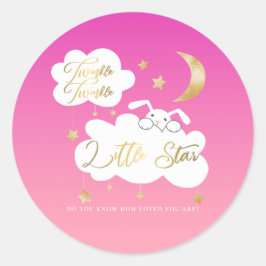 Pegatina Redonda Twinkle Little Star Pink Bunny Baby Shower Favor