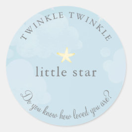 Pegatina Redonda Twinkle Little Star Sky Blue Baby Shower