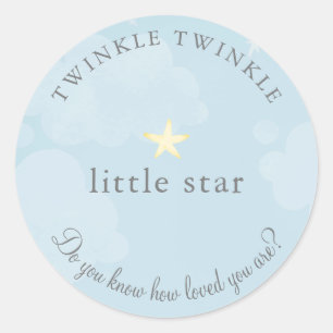 Pegatina Redonda Twinkle Little Star Sky Blue Baby Shower
