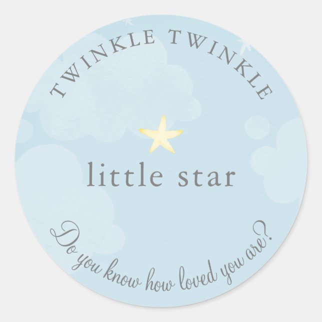 Pegatina Redonda Twinkle Little Star Sky Blue Baby Shower (Anverso)