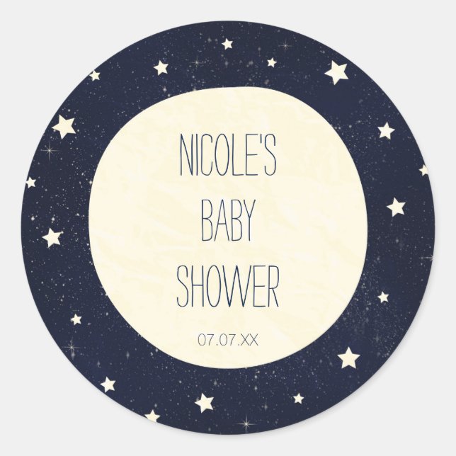 Pegatina Redonda Twinkle Little Star Starry Sky & Moon Baby Shower (Anverso)