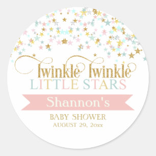 Pegatina Redonda Twinkle Little Stars Twins Baby Shower Any Color