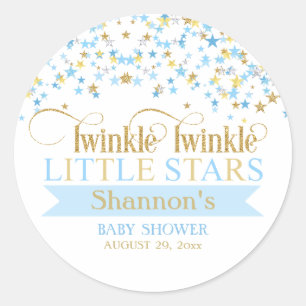Pegatina Redonda Twinkle Little Stars Twins Baby Shower Blue & Gold