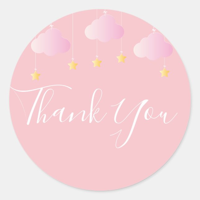 Pegatina Redonda Twinkle rociar pequeña estrella ducha de bebé rosa (Anverso)