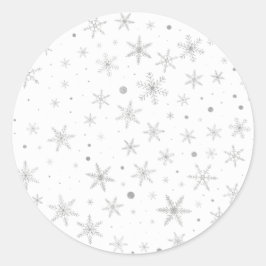 Pegatina Redonda Twinkle Snowflake -Gris plateado y blanco-