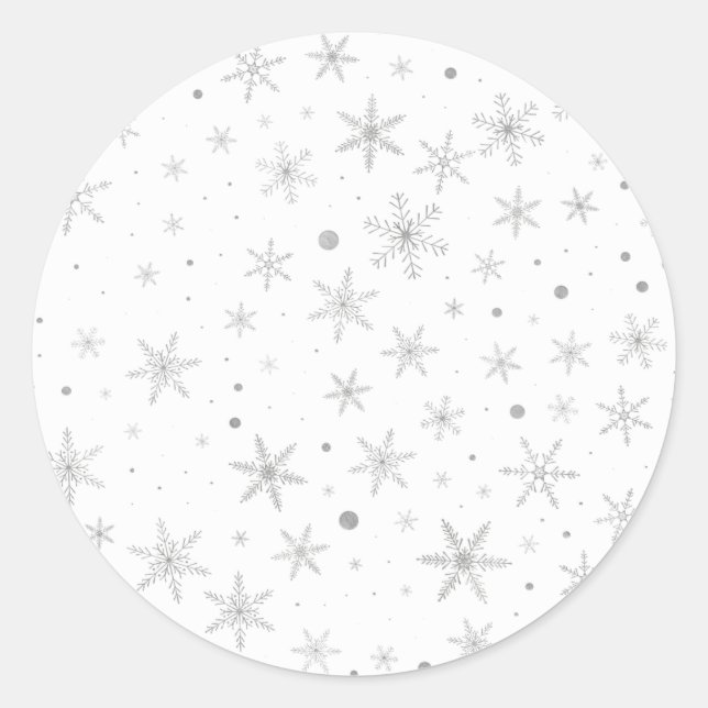 Pegatina Redonda Twinkle Snowflake -Gris plateado y blanco- (Anverso)