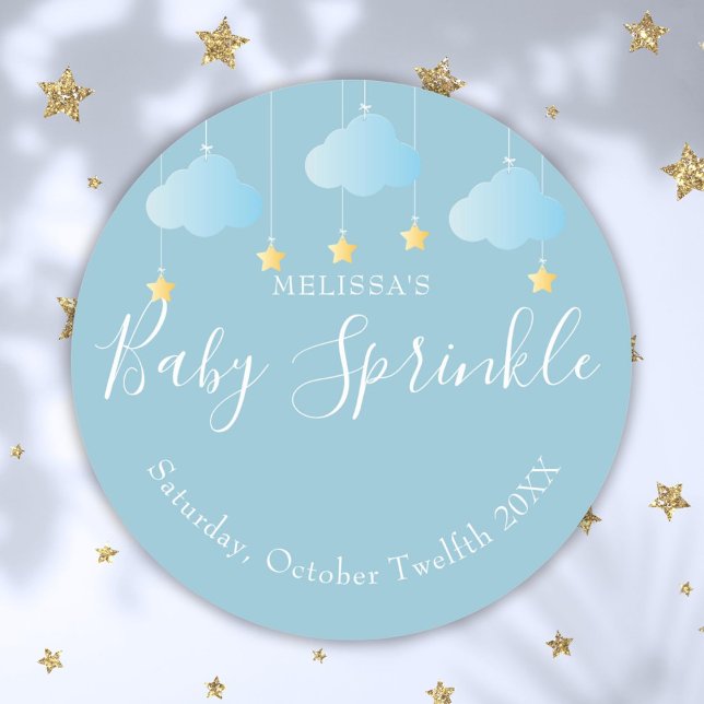 Pegatina Redonda Twinkle Sprinkle Little Star Baby Boy Shower Blue (Twinkle Sprinkle Little Star Baby Boy Shower Blue Classic Round Sticker)