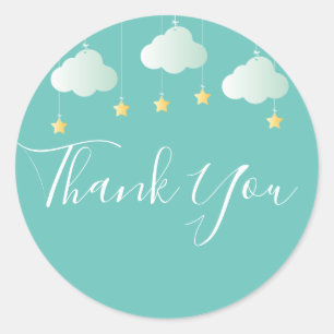 Pegatina Redonda Twinkle sprinkle little star baby shower gracias